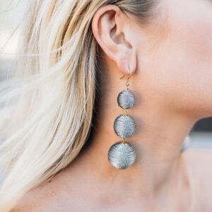 J Crew Silver Bubble Triple String Balls Dangle Earrings Mixed Tone Funky Artsy